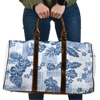 Vintage Hawaii Travel Bag Hibiscus Tapa Tribal With Hawaiian Quilt Pattern Blue - Polynesian Pride