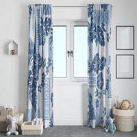 Vintage Hawaii Window Curtain Hibiscus Tapa Tribal With Hawaiian Quilt Pattern Blue LT9 - Polynesian Pride