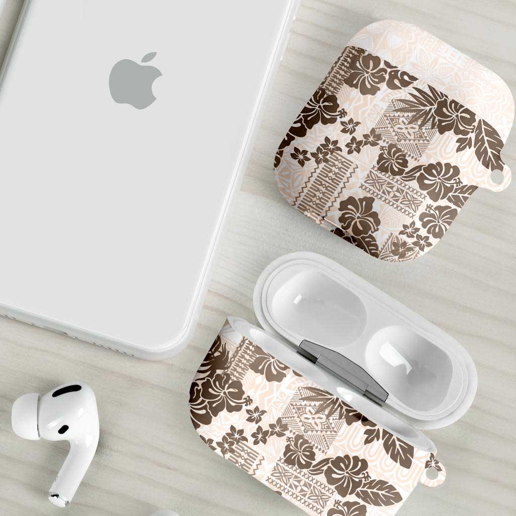 Vintage Hawaii AirPods Case Hibiscus Tapa Tribal With Hawaiian Quilt Pattern Gold - Polynesian Pride