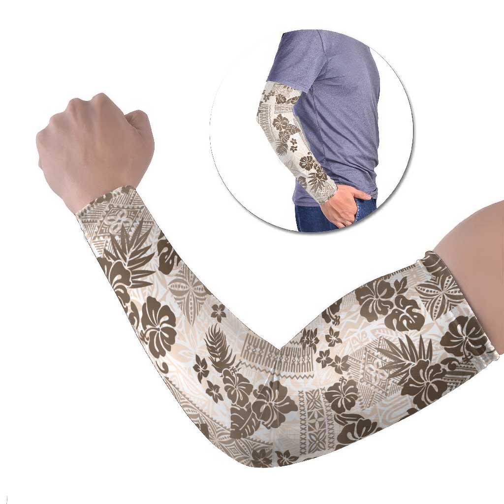 Vintage Hawaii Arm Sleeves Hibiscus Tapa Tribal With Hawaiian Quilt Pattern Gold - Polynesian Pride