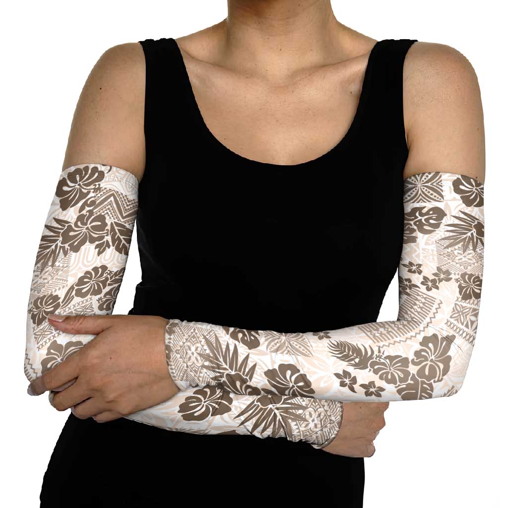 Vintage Hawaii Arm Sleeves Hibiscus Tapa Tribal With Hawaiian Quilt Pattern Gold - Polynesian Pride