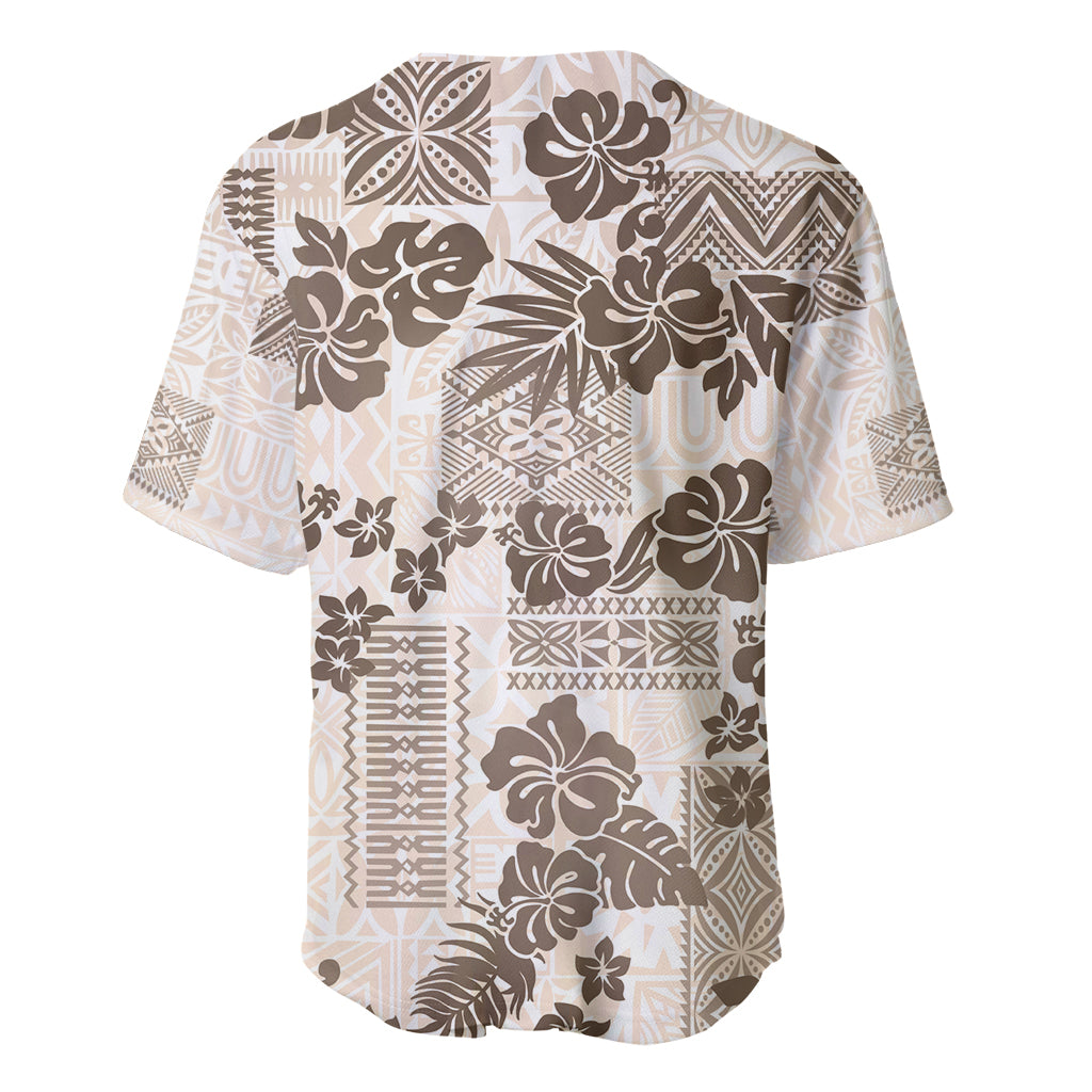 Vintage Hawaii Baseball Jersey Hibiscus Tapa Tribal With Hawaiian Quilt Pattern Gold LT9 - Polynesian Pride