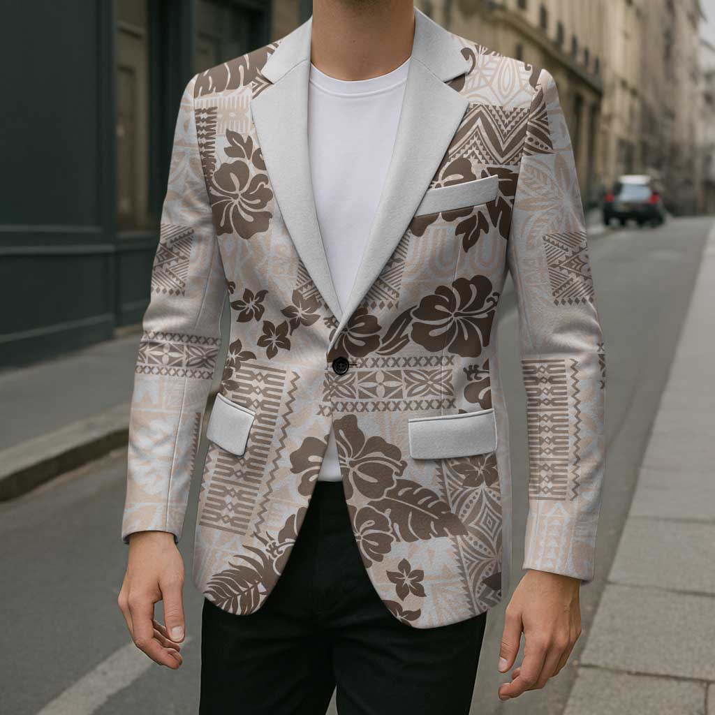 Vintage Hawaii Blazer Hibiscus Tapa Tribal With Hawaiian Quilt Pattern Gold - Polynesian Pride