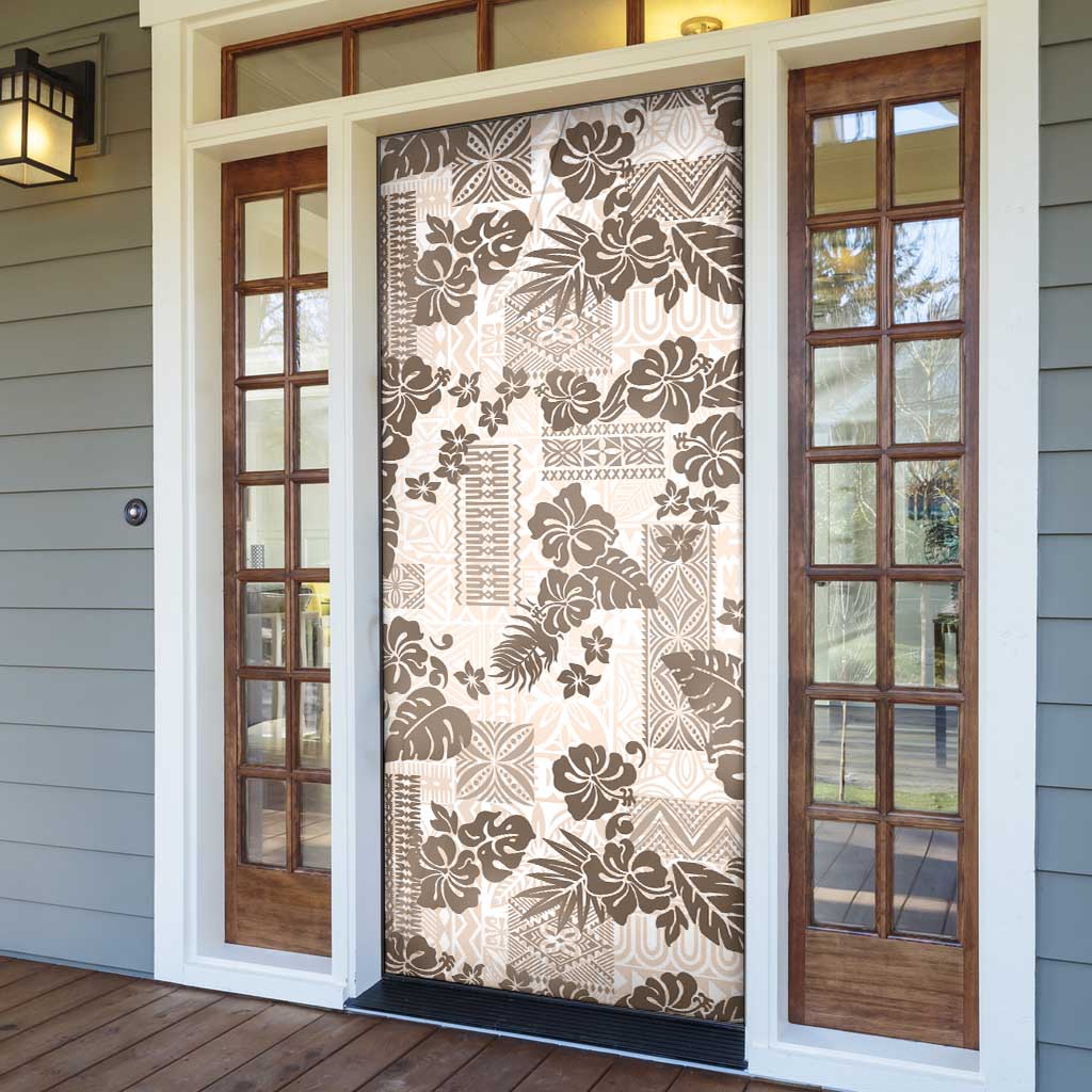 Vintage Hawaii Door Cover Hibiscus Tapa Tribal With Hawaiian Quilt Pattern Gold - Polynesian Pride