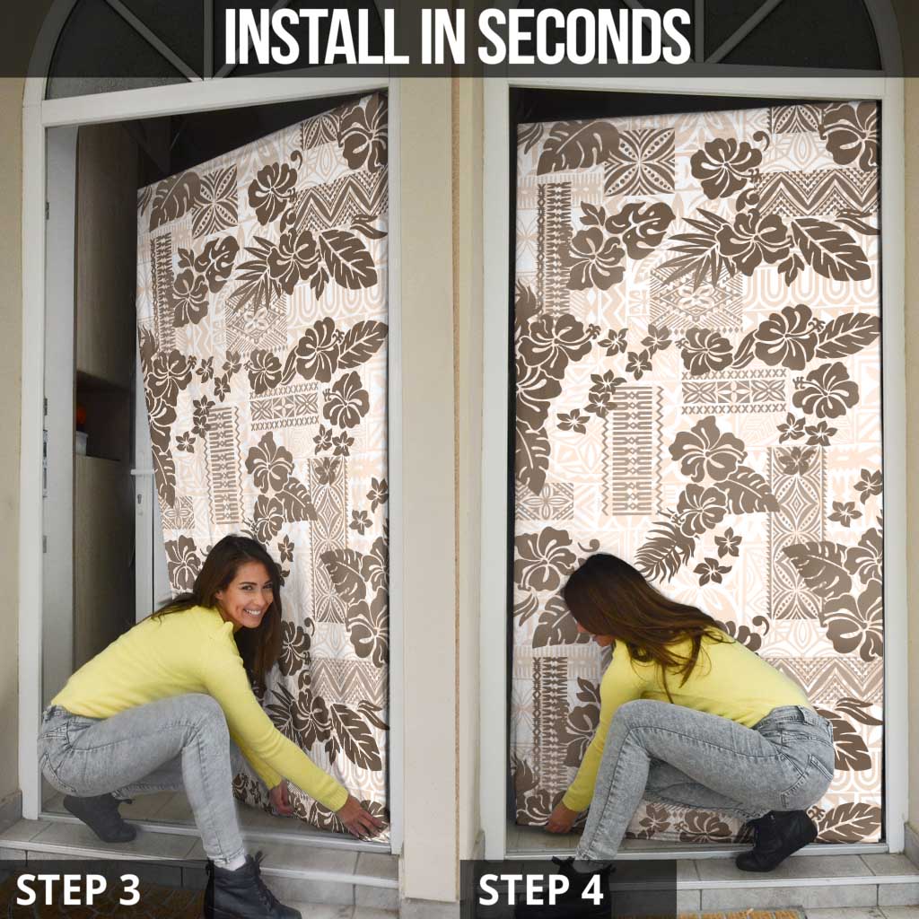 Vintage Hawaii Door Cover Hibiscus Tapa Tribal With Hawaiian Quilt Pattern Gold - Polynesian Pride