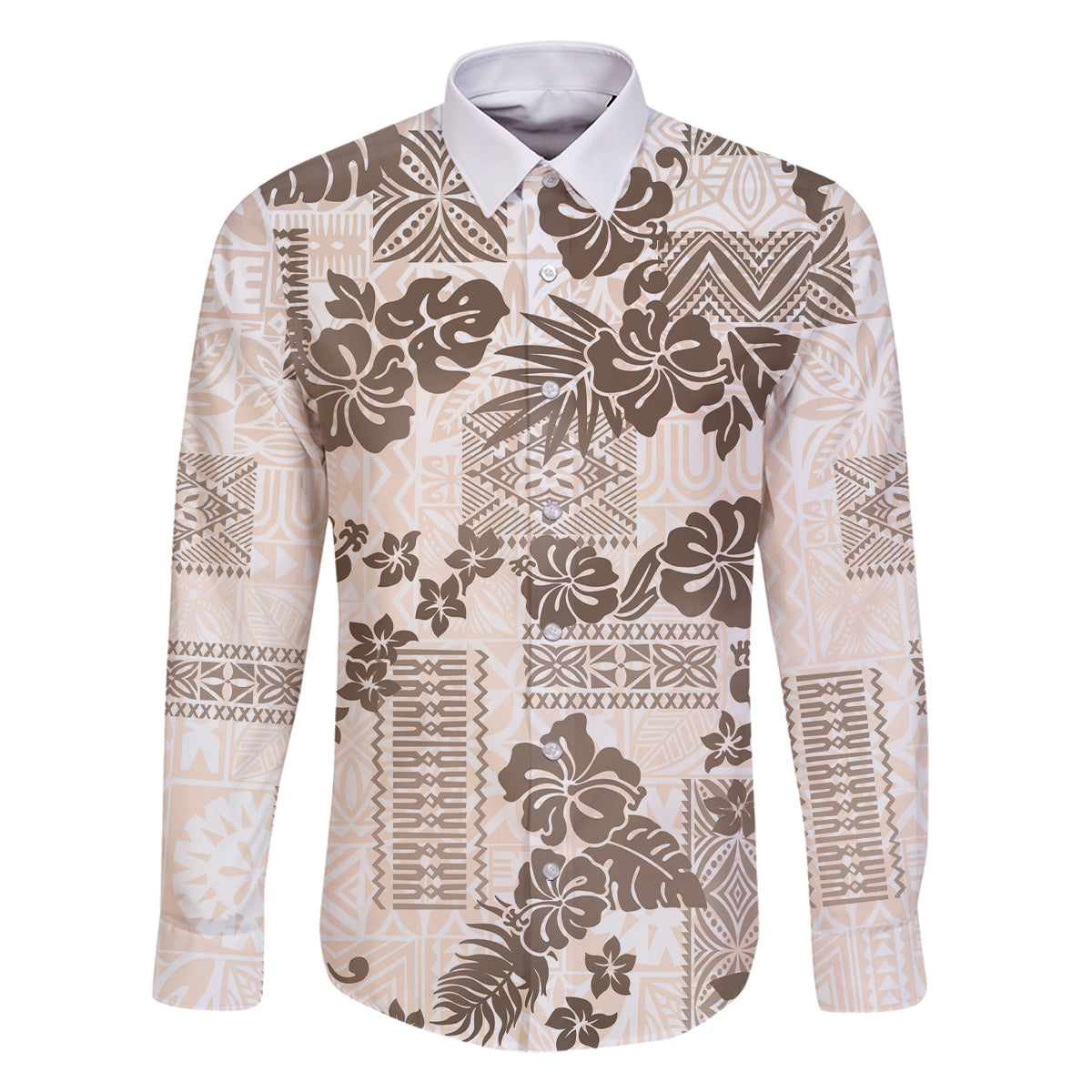 Vintage Hawaii Family Matching Summer Maxi Dress and Hawaiian Shirt Hibiscus Tapa Tribal With Hawaiian Quilt Pattern Gold LT9 Dad's Shirt - Long Sleeve Gold - Polynesian Pride