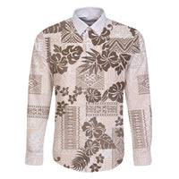 Vintage Hawaii Family Matching Summer Maxi Dress and Hawaiian Shirt Hibiscus Tapa Tribal With Hawaiian Quilt Pattern Gold LT9 Dad's Shirt - Long Sleeve Gold - Polynesian Pride
