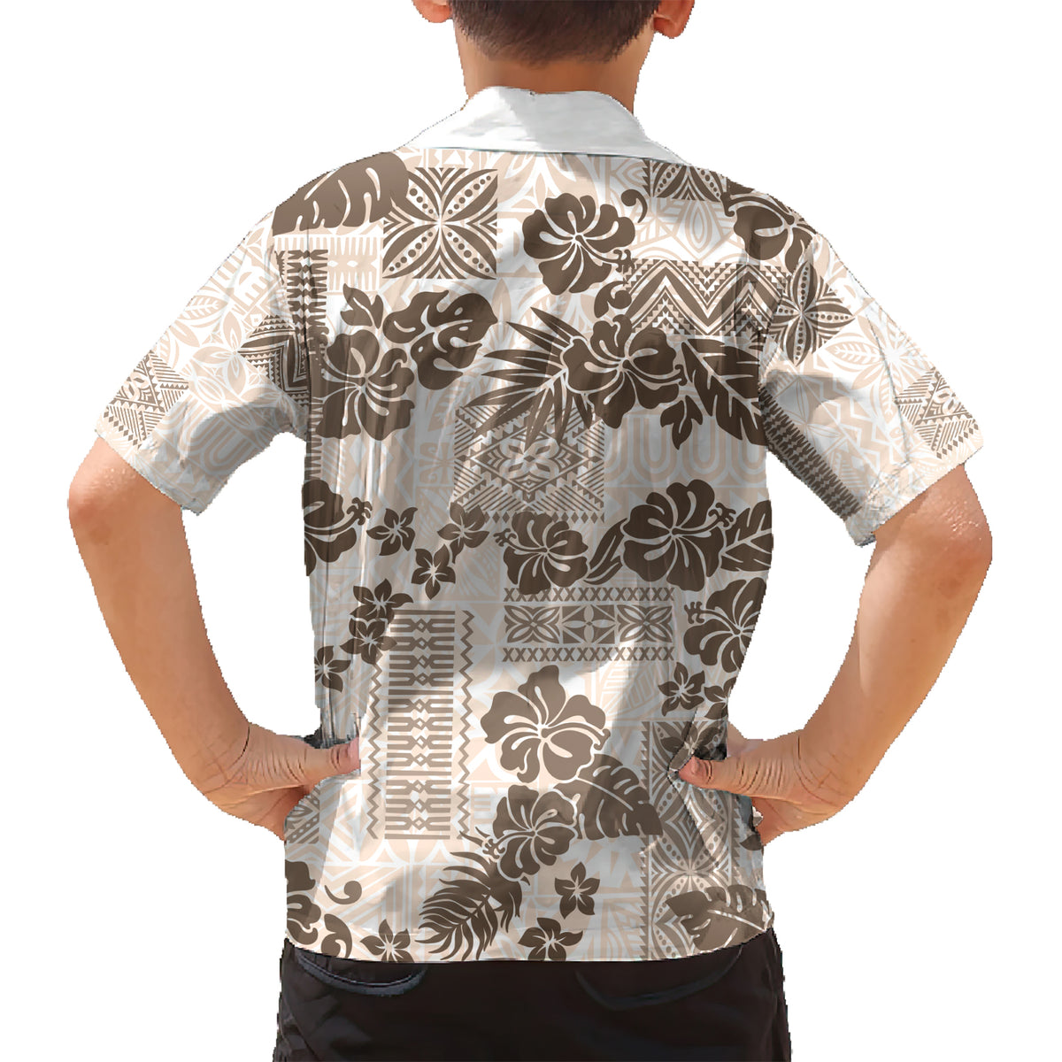 Vintage Hawaii Kid Hawaiian Shirt Hibiscus Tapa Tribal With Hawaiian Quilt Pattern Gold LT9 - Polynesian Pride