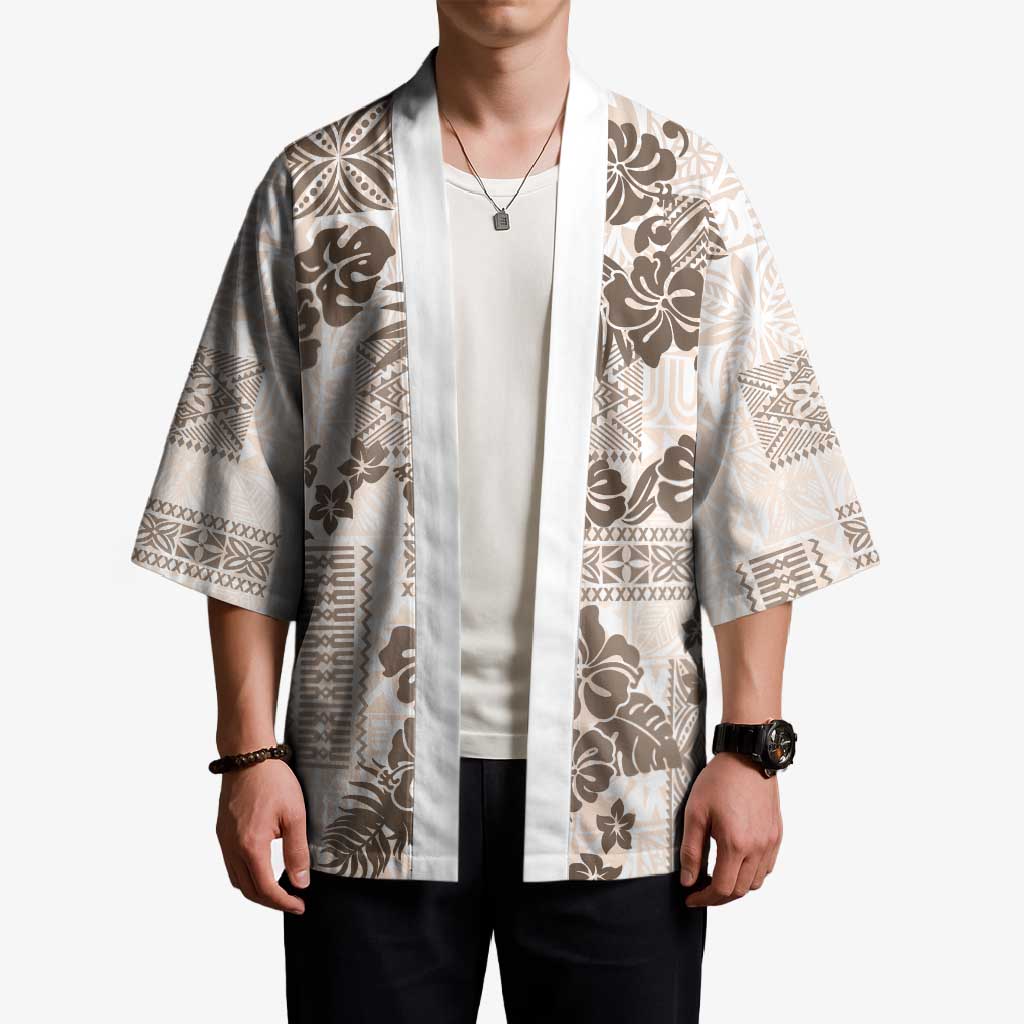 Vintage Hawaii Kimono Hibiscus Tapa Tribal With Hawaiian Quilt Pattern Gold - Polynesian Pride