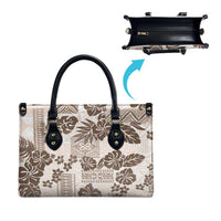 Vintage Hawaii Leather Bag Hibiscus Tapa Tribal With Hawaiian Quilt Pattern Gold - Polynesian Pride
