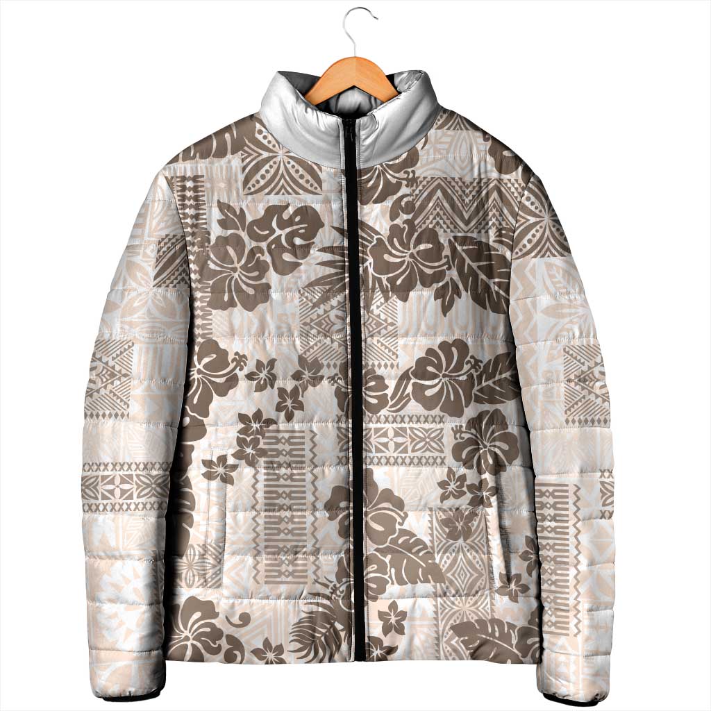 Vintage Hawaii Padded Jacket Hibiscus Tapa Tribal With Hawaiian Quilt Pattern Gold - Polynesian Pride
