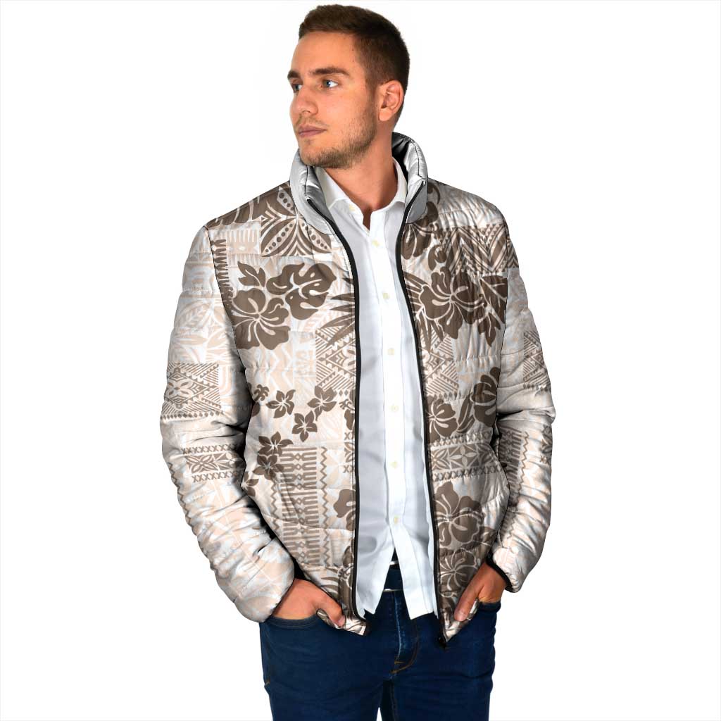 Vintage Hawaii Padded Jacket Hibiscus Tapa Tribal With Hawaiian Quilt Pattern Gold - Polynesian Pride