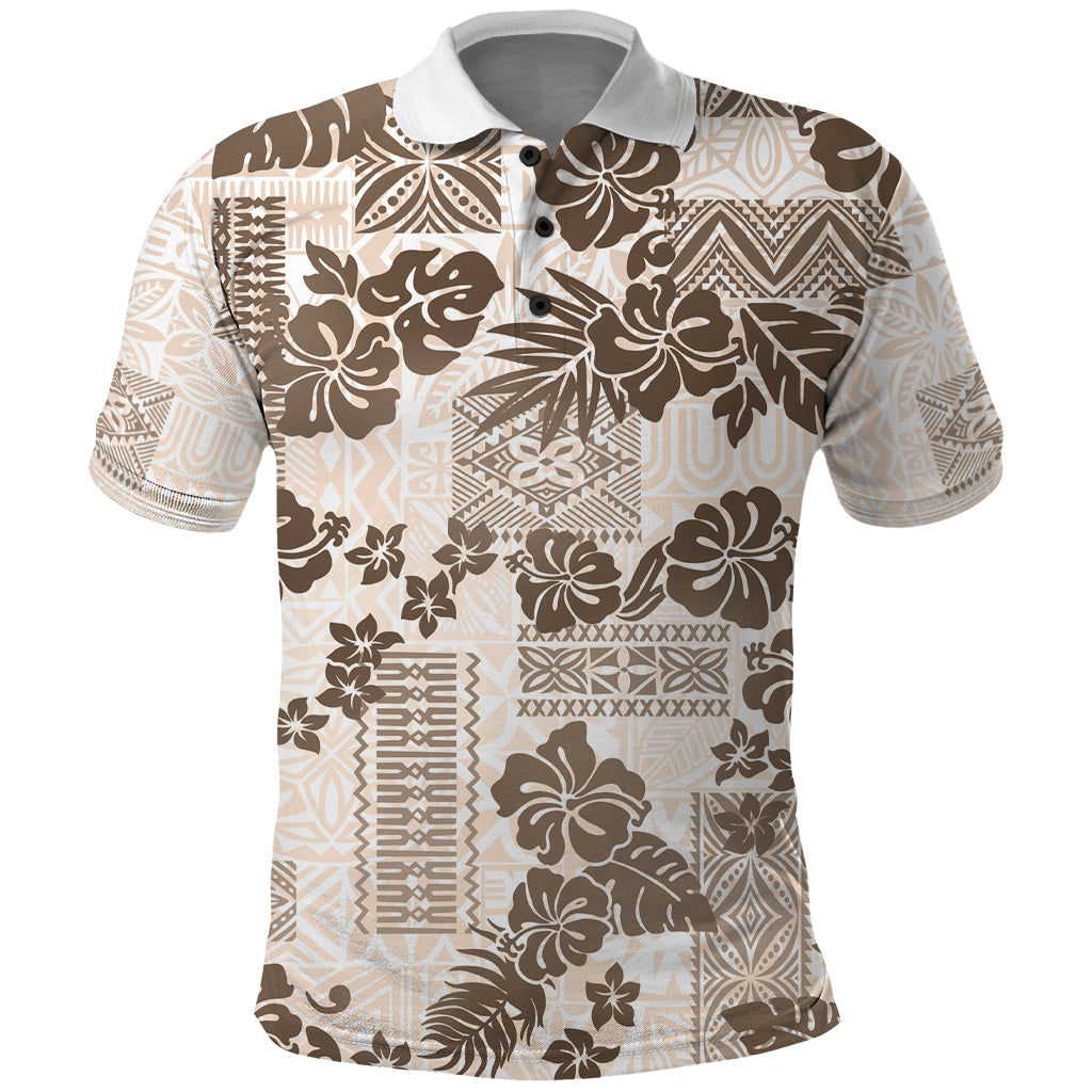 Vintage Hawaii Polo Shirt Hibiscus Tapa Tribal With Hawaiian Quilt Pattern Gold LT9 Gold - Polynesian Pride