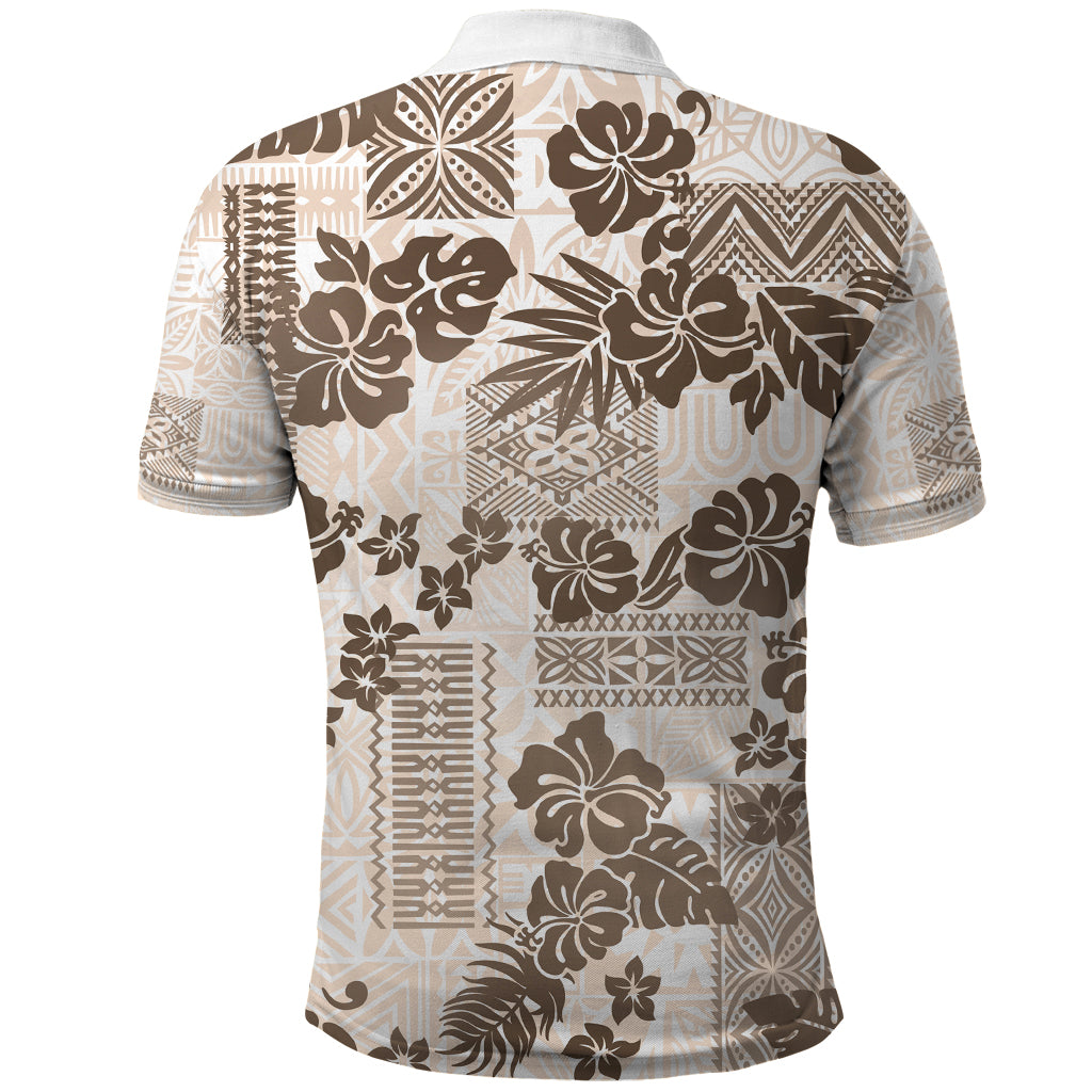 Vintage Hawaii Polo Shirt Hibiscus Tapa Tribal With Hawaiian Quilt Pattern Gold LT9 - Polynesian Pride