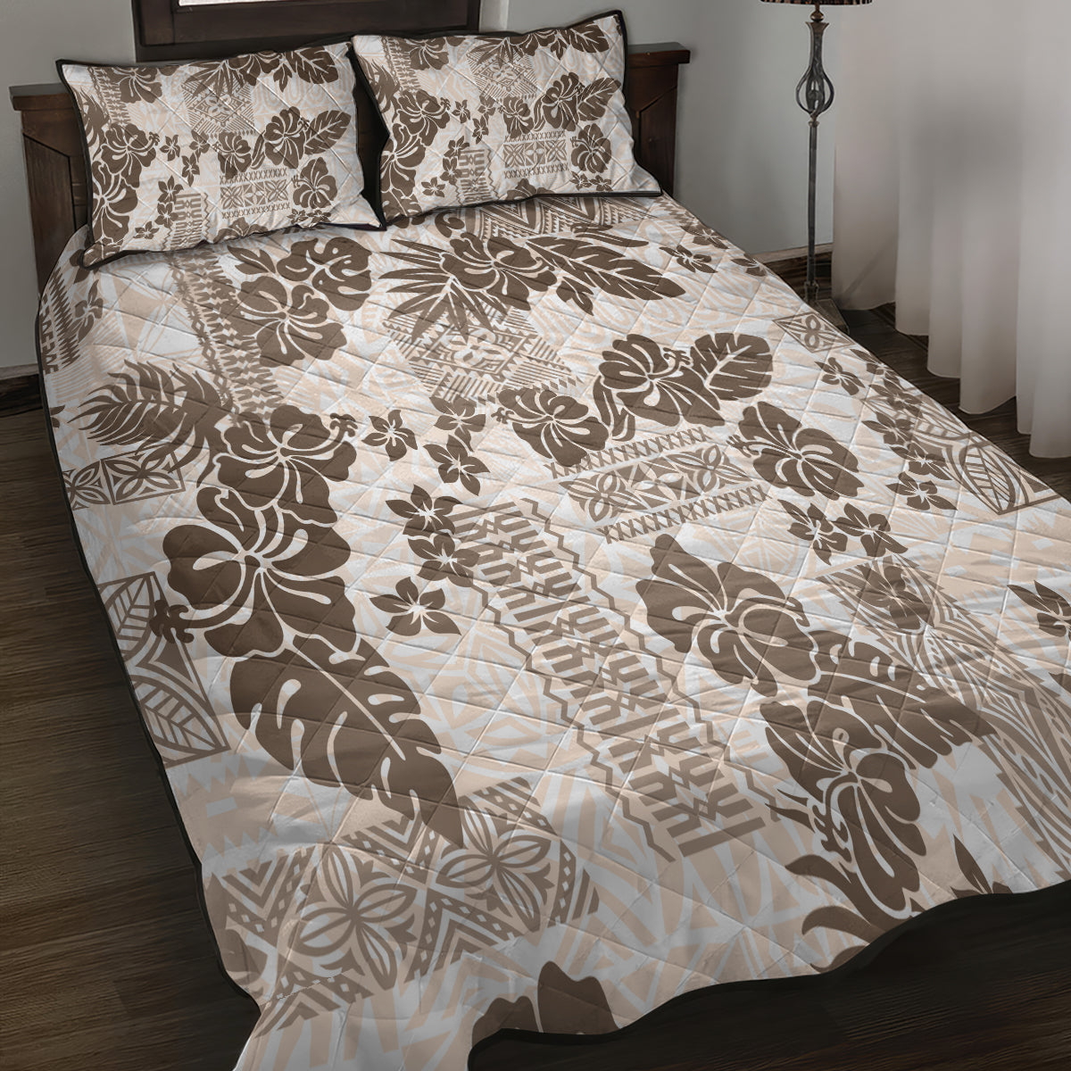 Vintage Hawaii Quilt Bed Set Hibiscus Tapa Tribal With Hawaiian Quilt Pattern Gold LT9 - Polynesian Pride