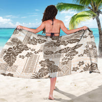 Vintage Hawaii Sarong Hibiscus Tapa Tribal With Hawaiian Quilt Pattern Gold LT9 - Polynesian Pride