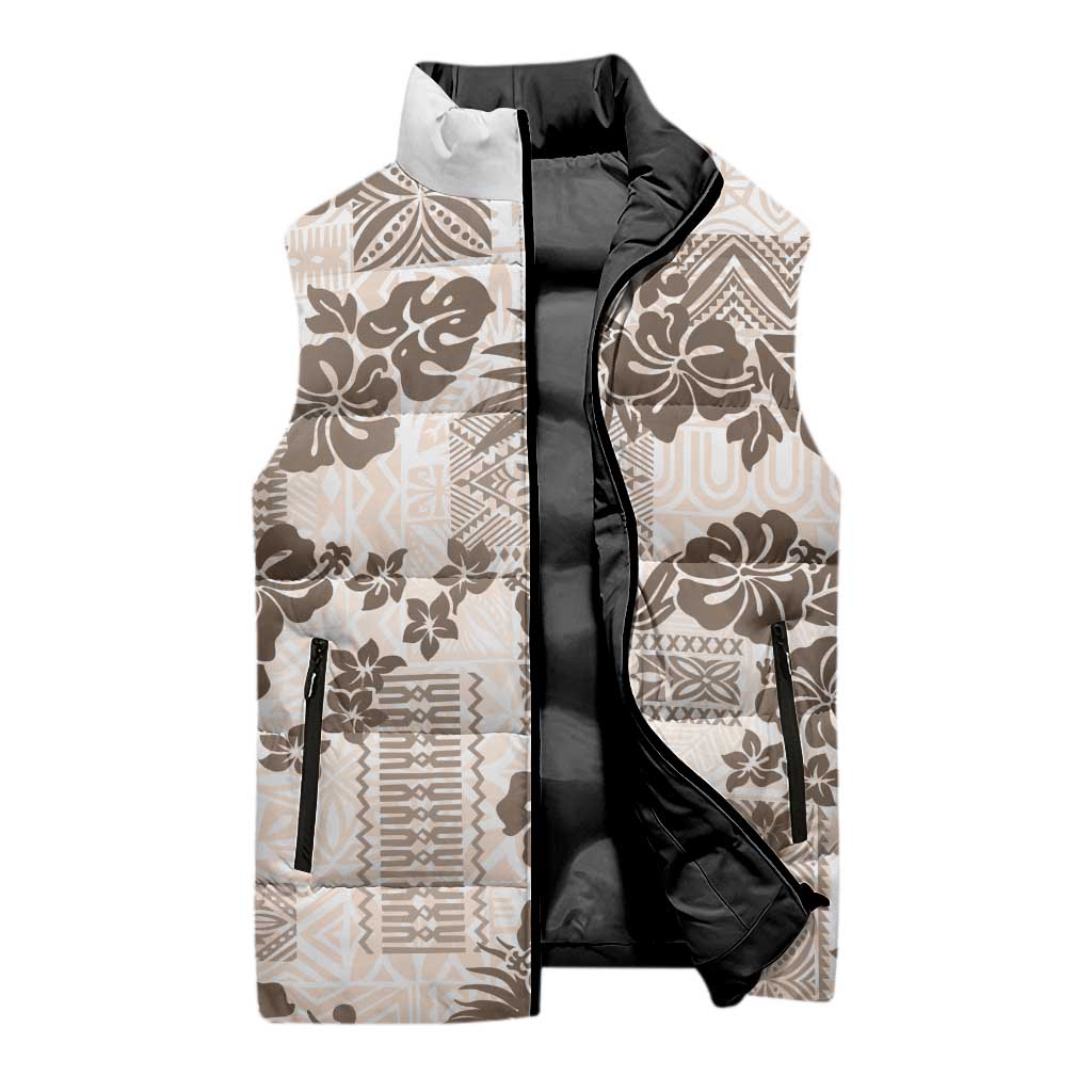 Vintage Hawaii Sleeveless Puffer Jacket Hibiscus Tapa Tribal With Hawaiian Quilt Pattern Gold - Polynesian Pride