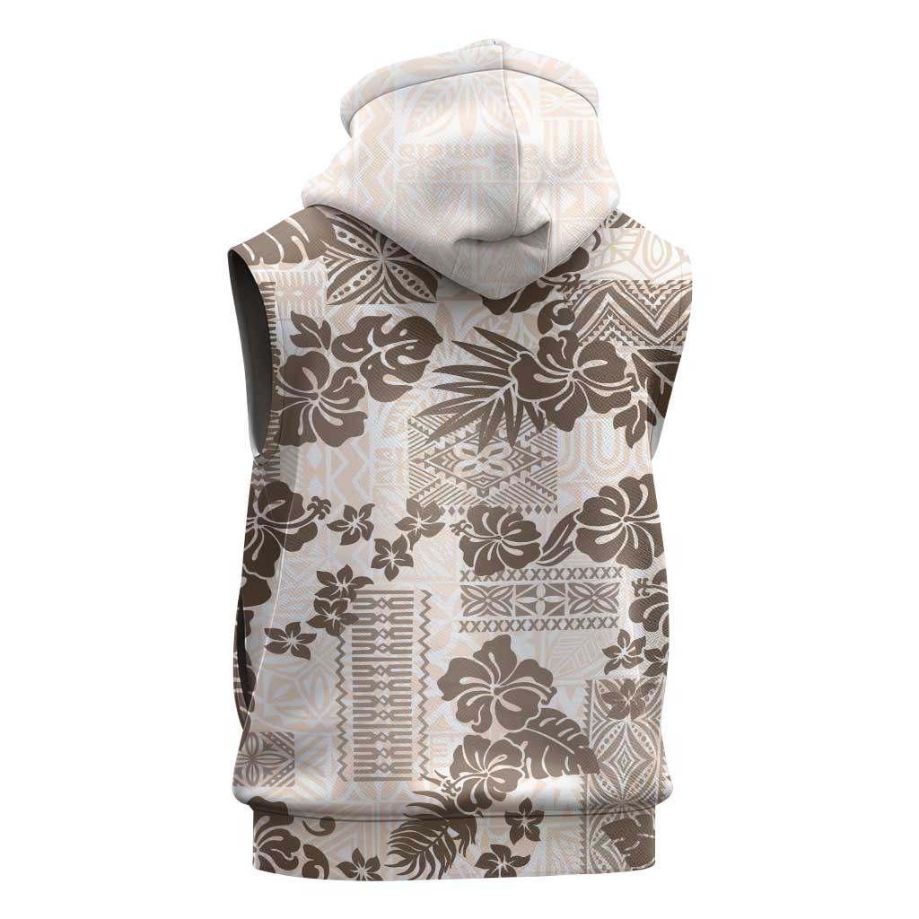 Vintage Hawaii Sleeveless Zip Hoodie Hibiscus Tapa Tribal With Hawaiian Quilt Pattern Gold - Polynesian Pride