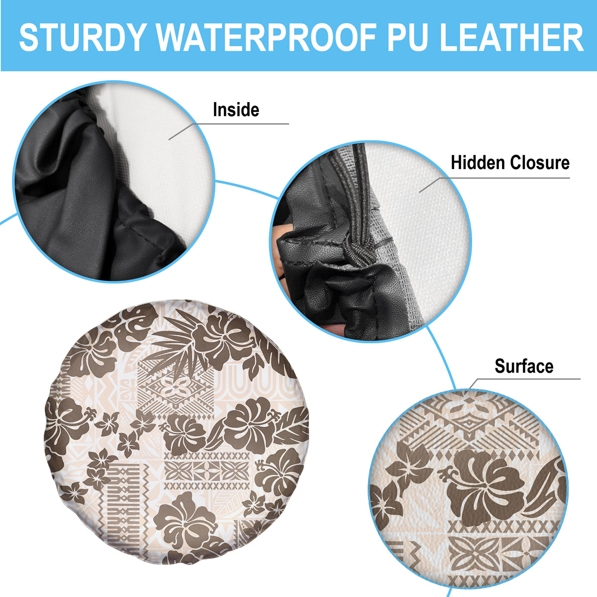 Vintage Hawaii Spare Tire Cover Hibiscus Tapa Tribal With Hawaiian Quilt Pattern Gold LT9 - Polynesian Pride