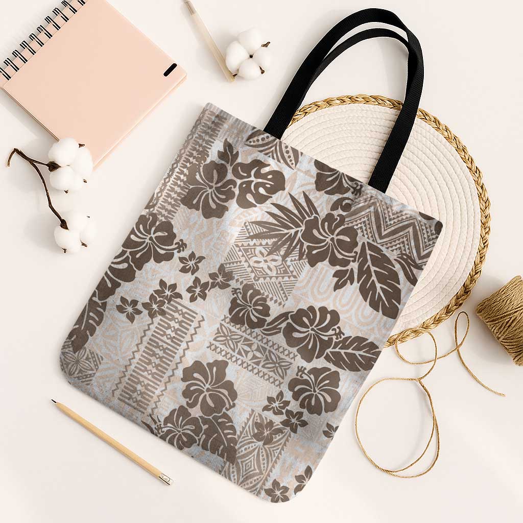 Vintage Hawaii Tote Bag Hibiscus Tapa Tribal With Hawaiian Quilt Pattern Gold - Polynesian Pride