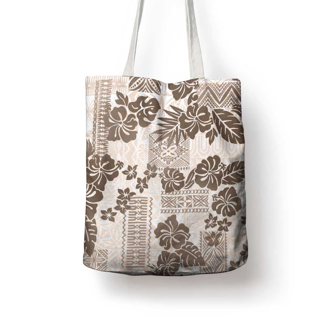 Vintage Hawaii Tote Bag Hibiscus Tapa Tribal With Hawaiian Quilt Pattern Gold - Polynesian Pride