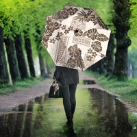 Vintage Hawaii Umbrella Hibiscus Tapa Tribal With Hawaiian Quilt Pattern Gold - Polynesian Pride