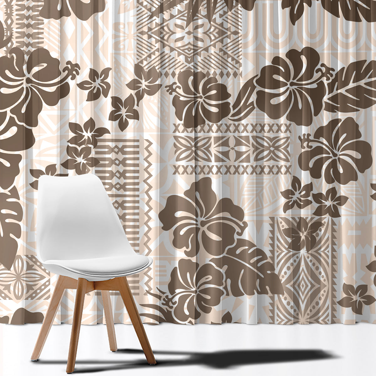 Vintage Hawaii Window Curtain Hibiscus Tapa Tribal With Hawaiian Quilt Pattern Gold LT9 - Polynesian Pride