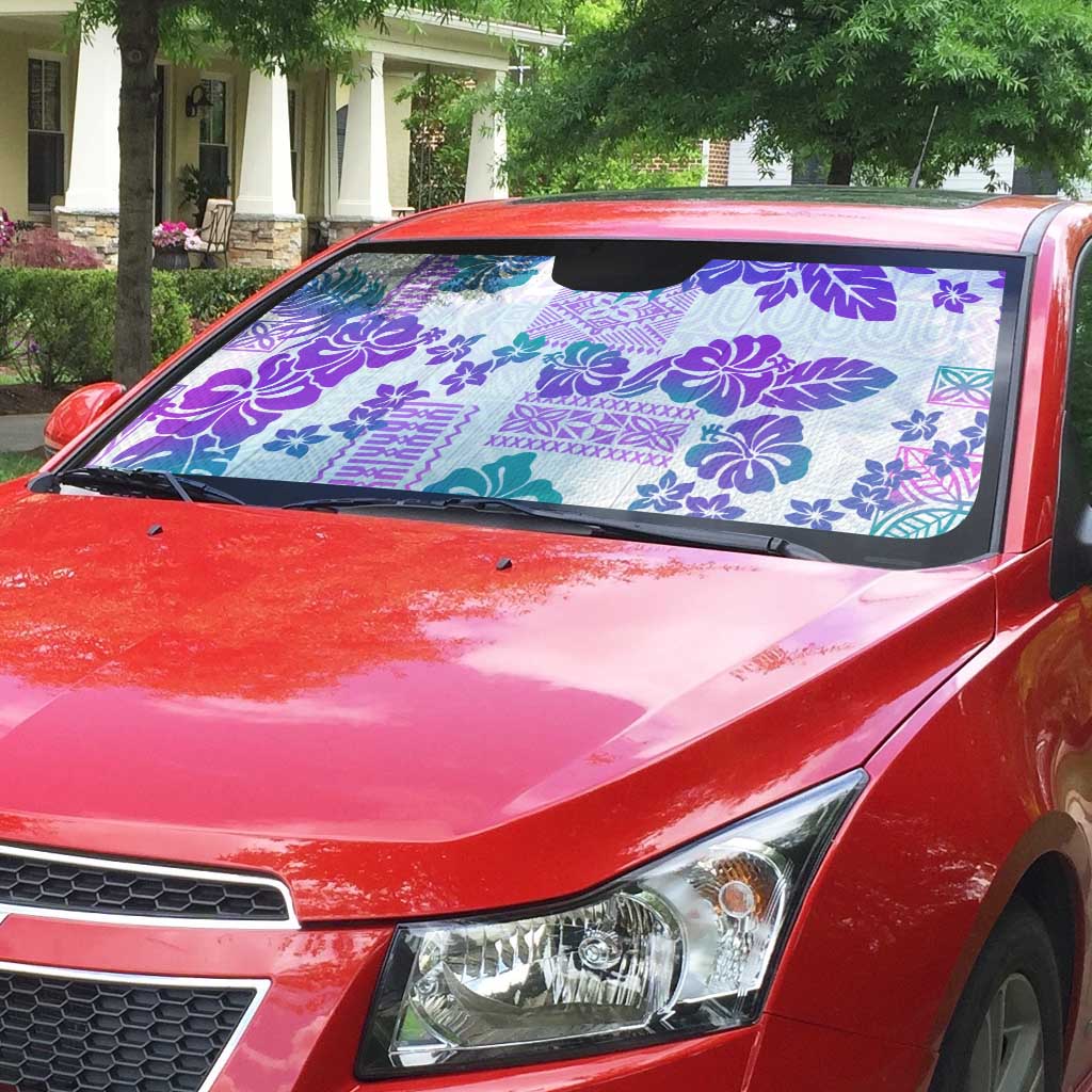 Vintage Hawaii Auto Sun Shade Hibiscus Tapa Tribal With Hawaiian Quilt Pattern Purple - Polynesian Pride