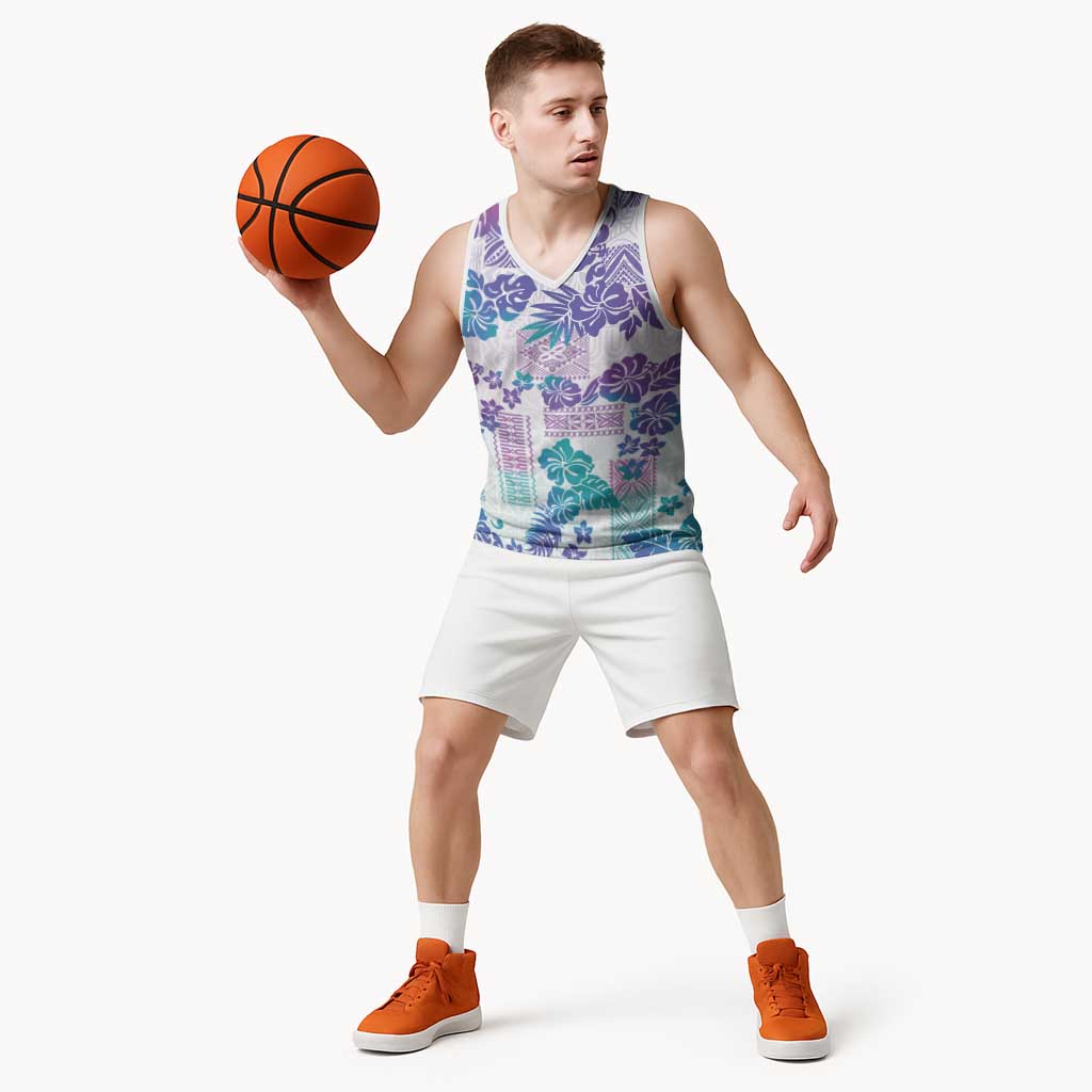 Vintage Hawaii Basketball Jersey Hibiscus Tapa Tribal With Hawaiian Quilt Pattern Purple - Polynesian Pride