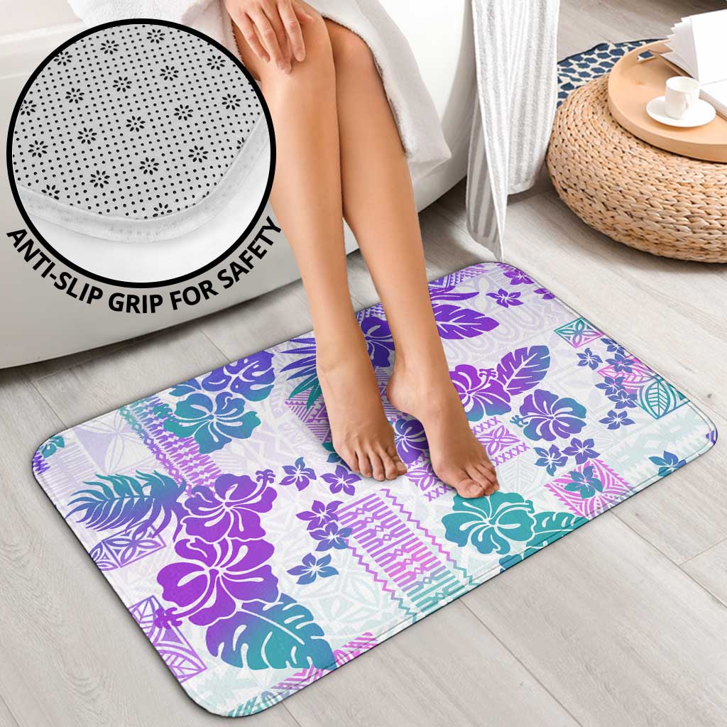 Vintage Hawaii Bathroom Set Hibiscus Tapa Tribal With Hawaiian Quilt Pattern Purple - Polynesian Pride