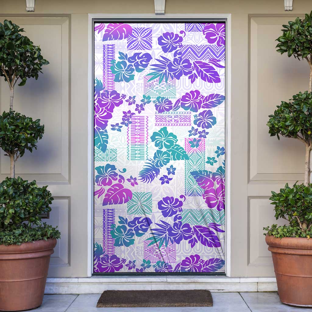 Vintage Hawaii Door Cover Hibiscus Tapa Tribal With Hawaiian Quilt Pattern Purple - Polynesian Pride