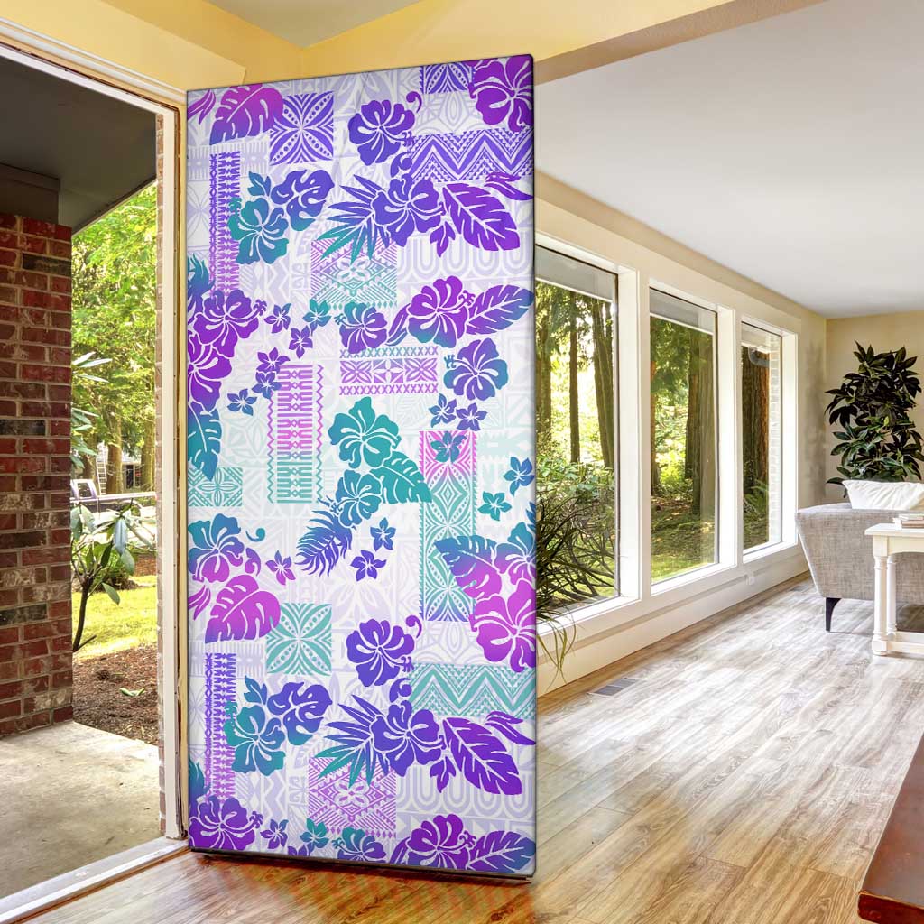 Vintage Hawaii Door Cover Hibiscus Tapa Tribal With Hawaiian Quilt Pattern Purple - Polynesian Pride