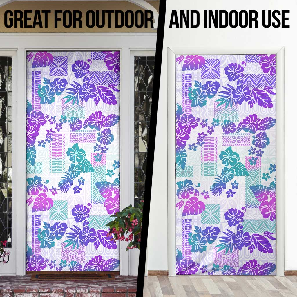 Vintage Hawaii Door Cover Hibiscus Tapa Tribal With Hawaiian Quilt Pattern Purple - Polynesian Pride