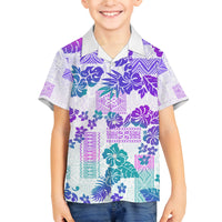 Vintage Hawaii Family Matching Puletasi Dress and Hawaiian Shirt Hibiscus Tapa Tribal With Hawaiian Quilt Pattern Purple LT9 Son's Shirt Purple - Polynesian Pride