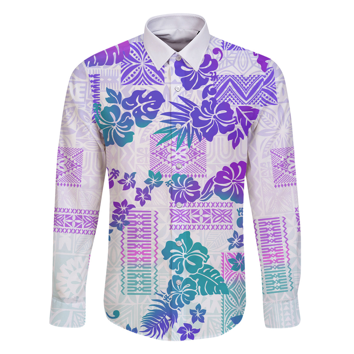 Vintage Hawaii Family Matching Summer Maxi Dress and Hawaiian Shirt Hibiscus Tapa Tribal With Hawaiian Quilt Pattern Purple LT9 Dad's Shirt - Long Sleeve Purple - Polynesian Pride