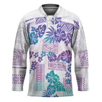 Vintage Hawaii Hockey Jersey Hibiscus Tapa Tribal With Hawaiian Quilt Pattern Purple - Polynesian Pride
