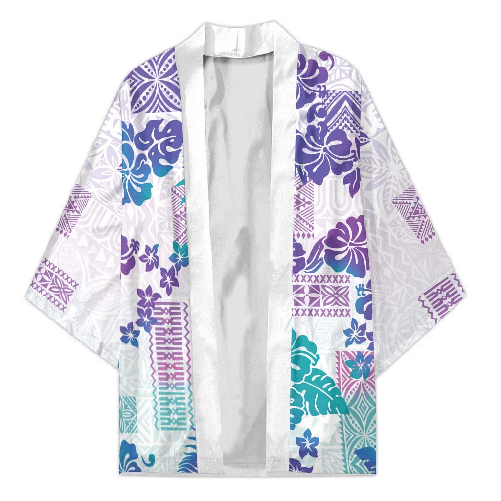 Vintage Hawaii Kimono Hibiscus Tapa Tribal With Hawaiian Quilt Pattern Purple - Polynesian Pride