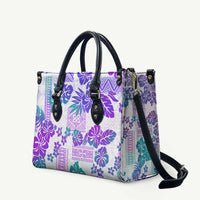 Vintage Hawaii Leather Bag Hibiscus Tapa Tribal With Hawaiian Quilt Pattern Purple - Polynesian Pride
