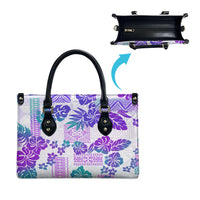 Vintage Hawaii Leather Bag Hibiscus Tapa Tribal With Hawaiian Quilt Pattern Purple - Polynesian Pride