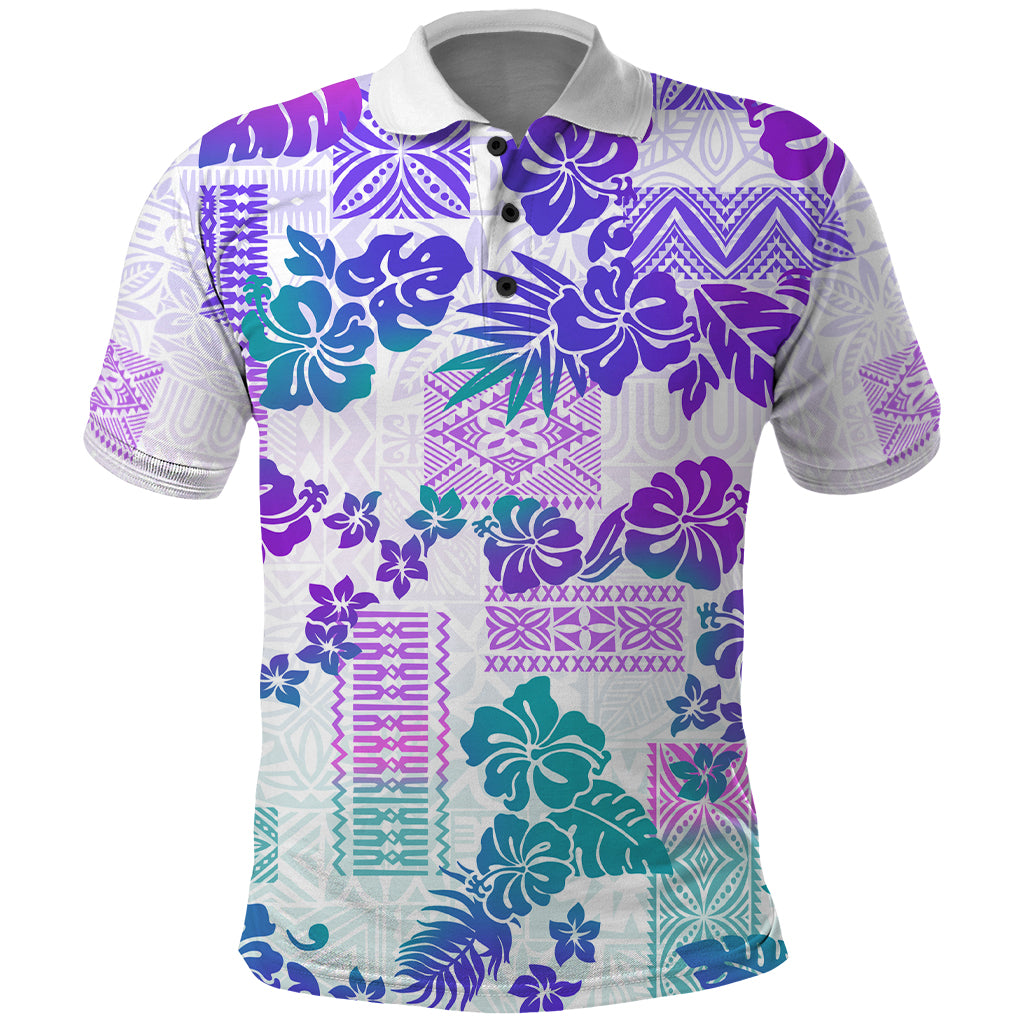 Vintage Hawaii Polo Shirt Hibiscus Tapa Tribal With Hawaiian Quilt Pattern Purple LT9 Purple - Polynesian Pride