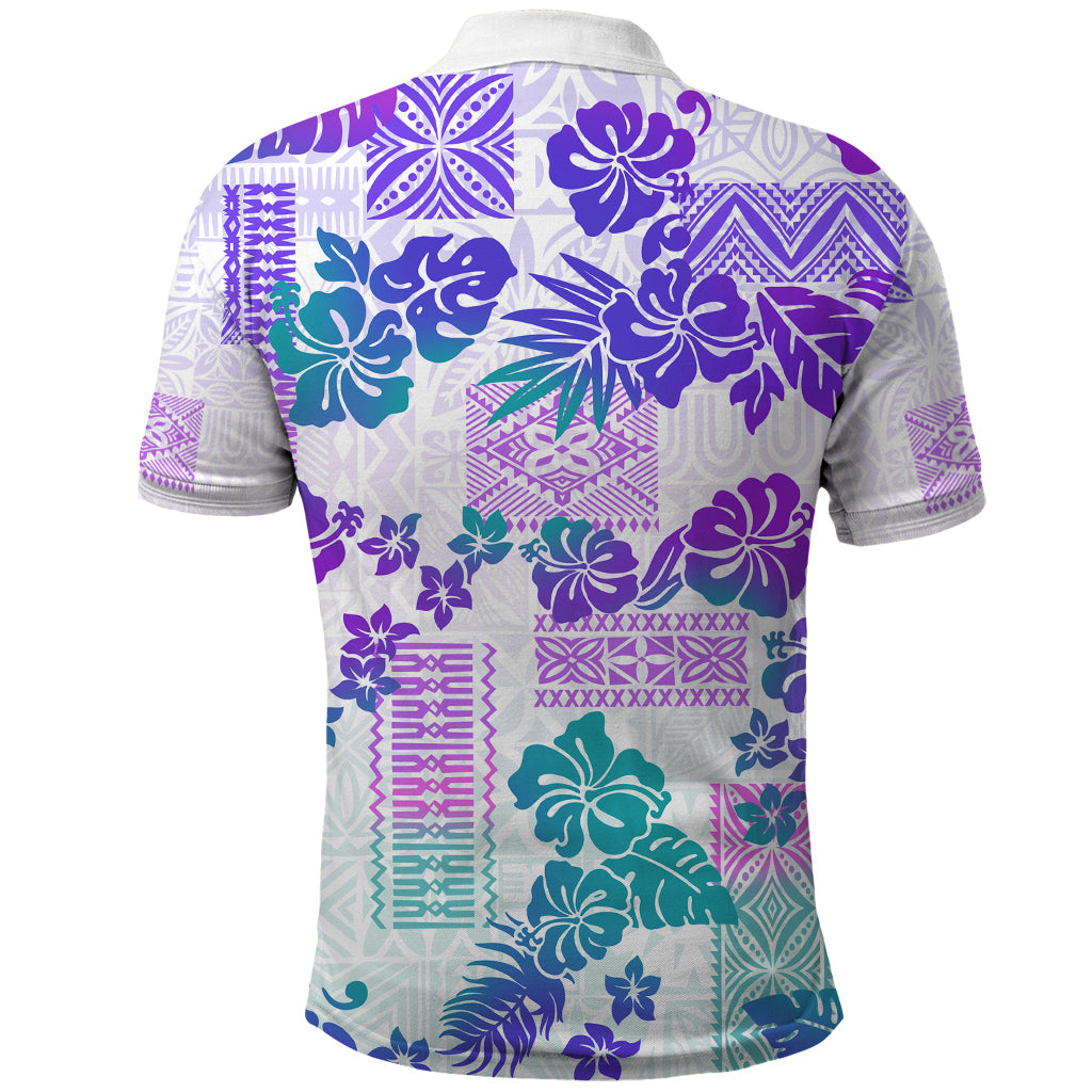 Vintage Hawaii Polo Shirt Hibiscus Tapa Tribal With Hawaiian Quilt Pattern Purple LT9 - Polynesian Pride