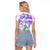 Vintage Hawaii Raglan Cropped T Shirt Hibiscus Tapa Tribal With Hawaiian Quilt Pattern Purple LT9 - Polynesian Pride