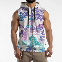 Vintage Hawaii Sleeveless Zip Hoodie Hibiscus Tapa Tribal With Hawaiian Quilt Pattern Purple - Polynesian Pride
