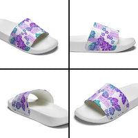 Vintage Hawaii Slide Sandals Hibiscus Tapa Tribal With Hawaiian Quilt Pattern Purple - Polynesian Pride