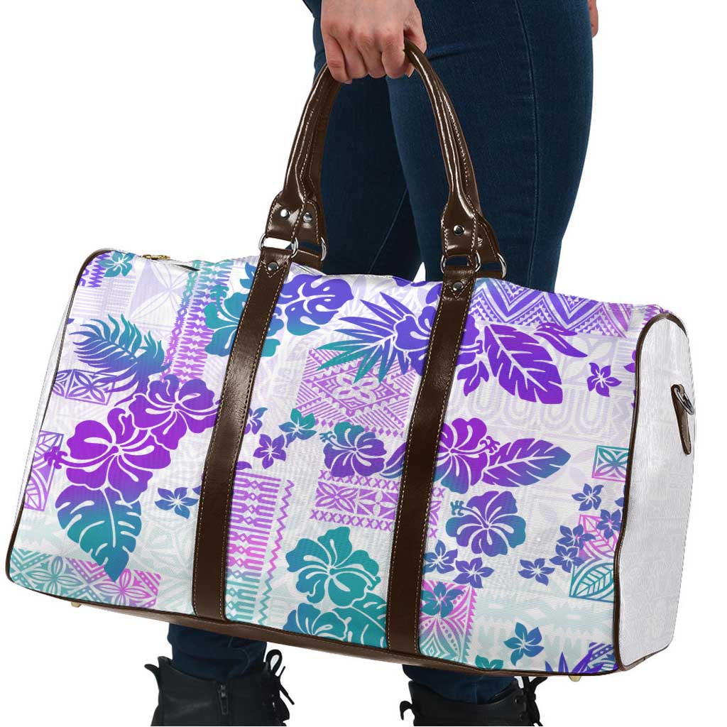 Vintage Hawaii Travel Bag Hibiscus Tapa Tribal With Hawaiian Quilt Pattern Purple - Polynesian Pride