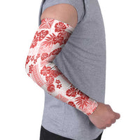 Vintage Hawaii Arm Sleeves Hibiscus Tapa Tribal With Hawaiian Quilt Pattern Red - Polynesian Pride