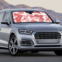 Vintage Hawaii Auto Sun Shade Hibiscus Tapa Tribal With Hawaiian Quilt Pattern Red - Polynesian Pride