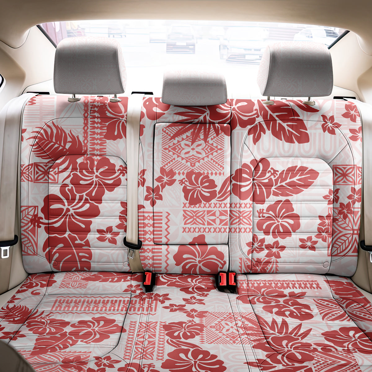 Vintage Hawaii Back Car Seat Cover Hibiscus Tapa Tribal With Hawaiian Quilt Pattern Red
