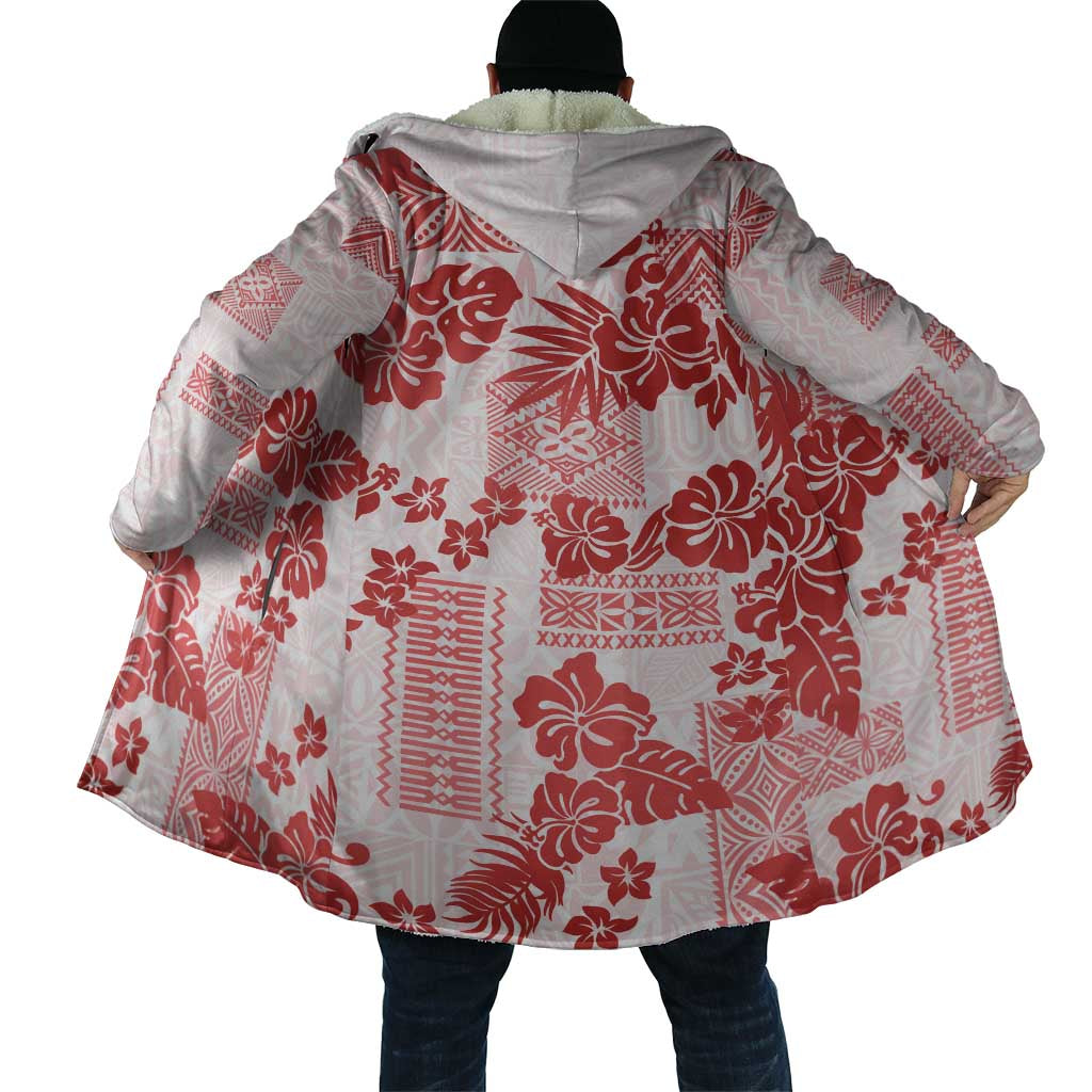 Vintage Hawaii Cloak Hibiscus Tapa Tribal With Hawaiian Quilt Pattern Red - Polynesian Pride