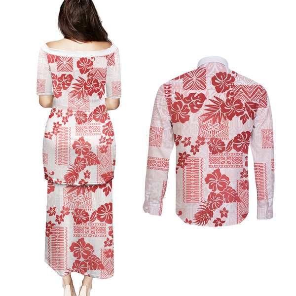 Polynesian Pride Couples Matching Puletasi Dress and Hawaiian Shirt Tiare With Plumeria Mix Style LT7